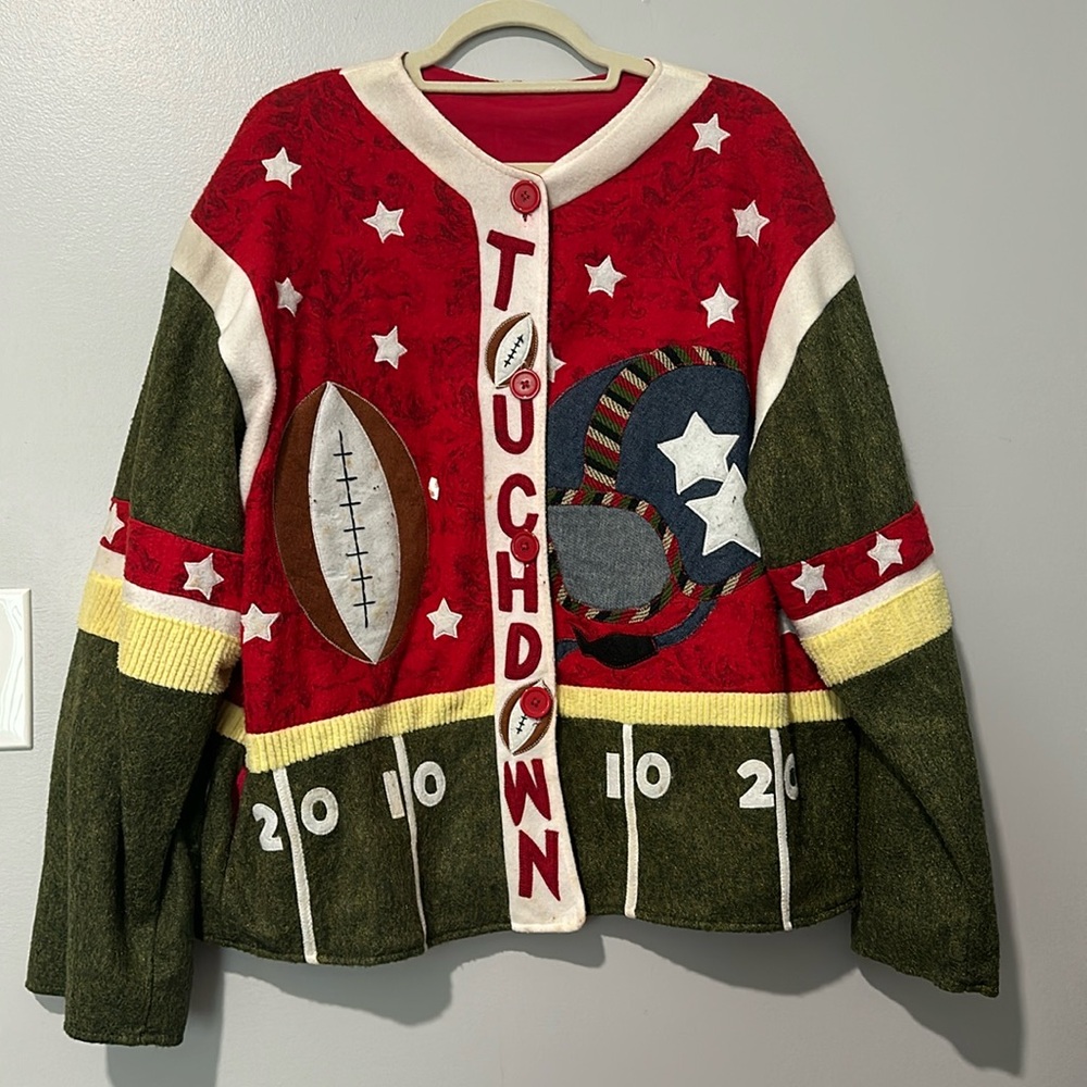 Cozy Quilted Felt Cotton Lined Touchdown Football Jacket Sz XL